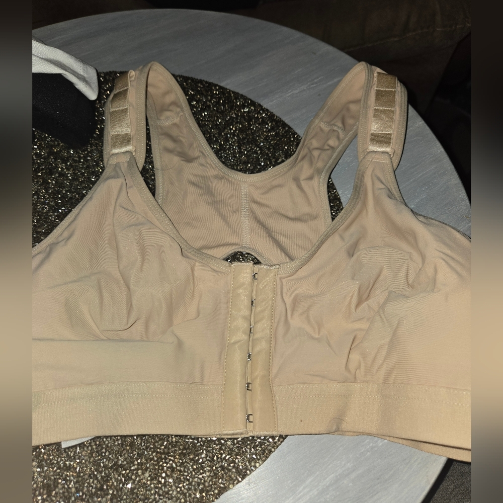 Beige Front-Closure Sports Bra